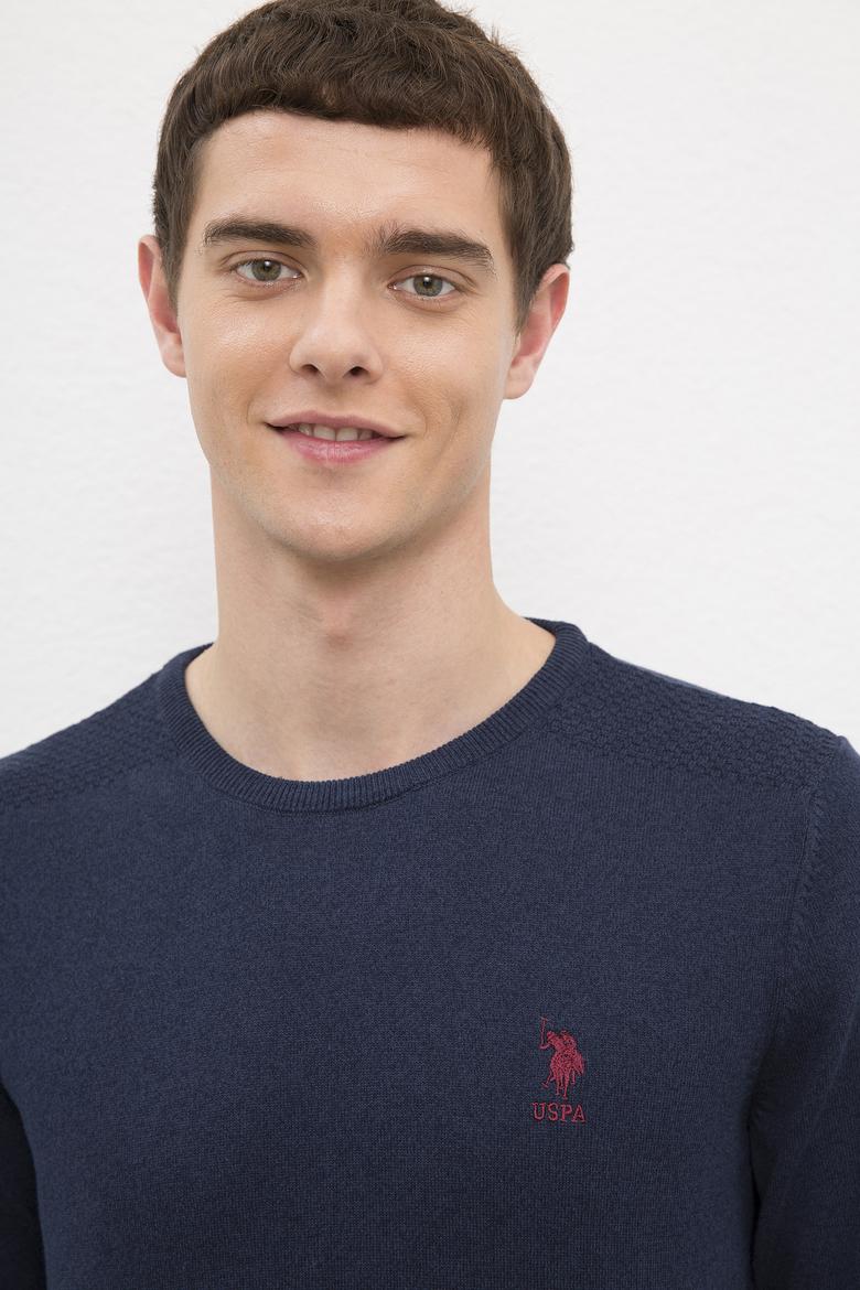 Erkek Lacivert Bisiklet Yaka Basic Triko Kazak - 50224779026