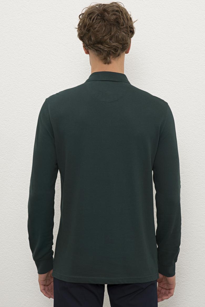 Erkek Koyu Yeşil Polo Yaka Sweatshirt Basic - 50225344146