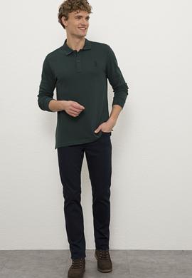 Erkek Koyu Yeşil Polo Yaka Sweatshirt Basic - 50225344146