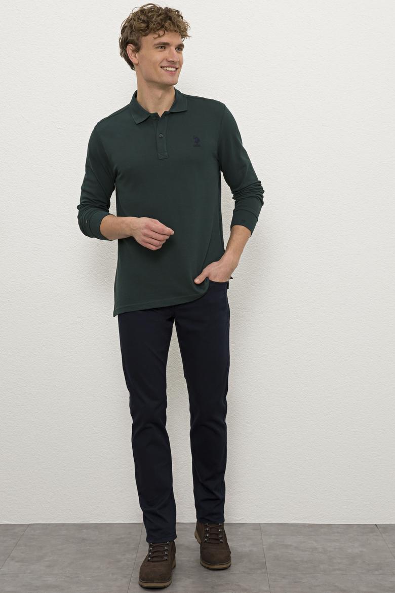 Erkek Koyu Yeşil Polo Yaka Sweatshirt Basic - 50225344146