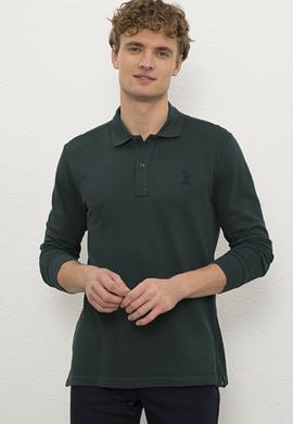 Erkek Koyu Yeşil Polo Yaka Sweatshirt Basic - 50225344146