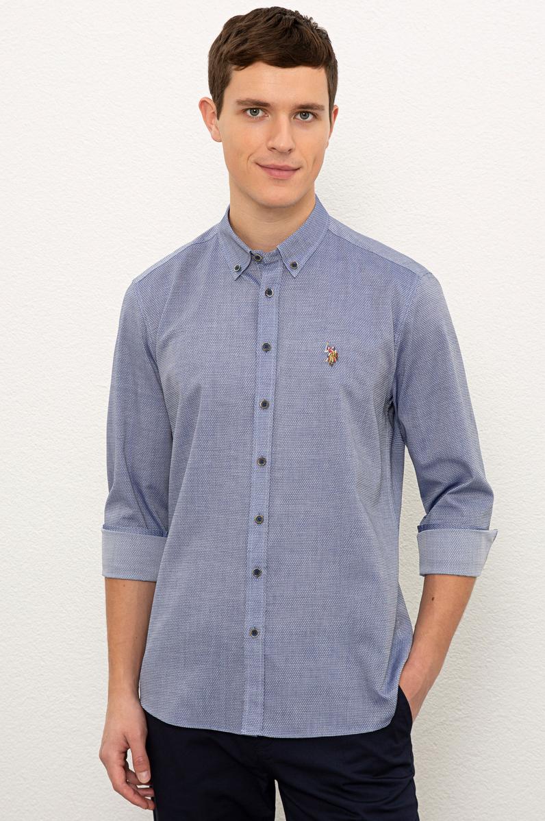 Erkek Lacivert Uzun Kollu Basic Gömlek