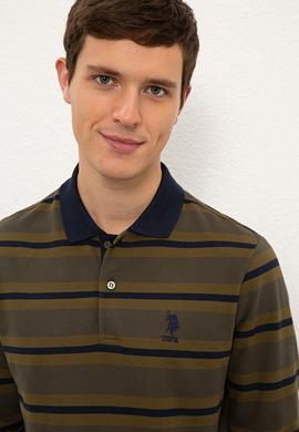 Erkek Koyu Haki Polo Yaka Sweatshirt - 50225480016