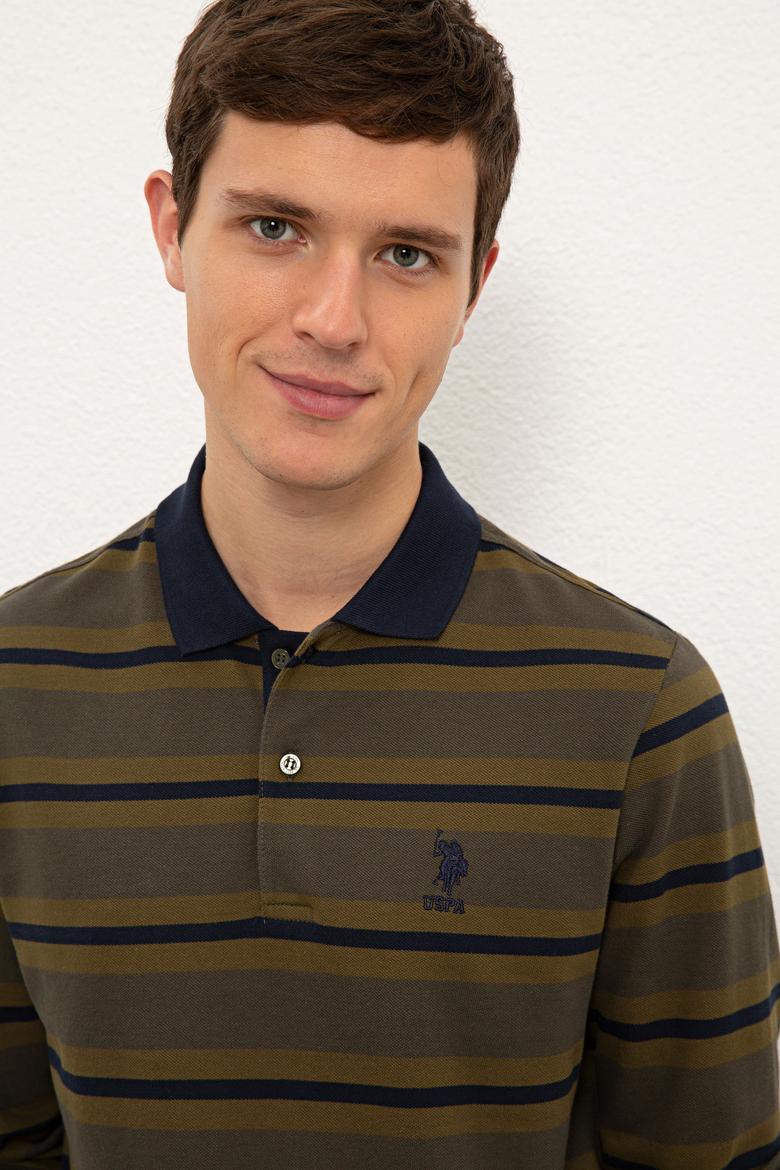 Erkek Koyu Haki Polo Yaka Sweatshirt - 50225480016