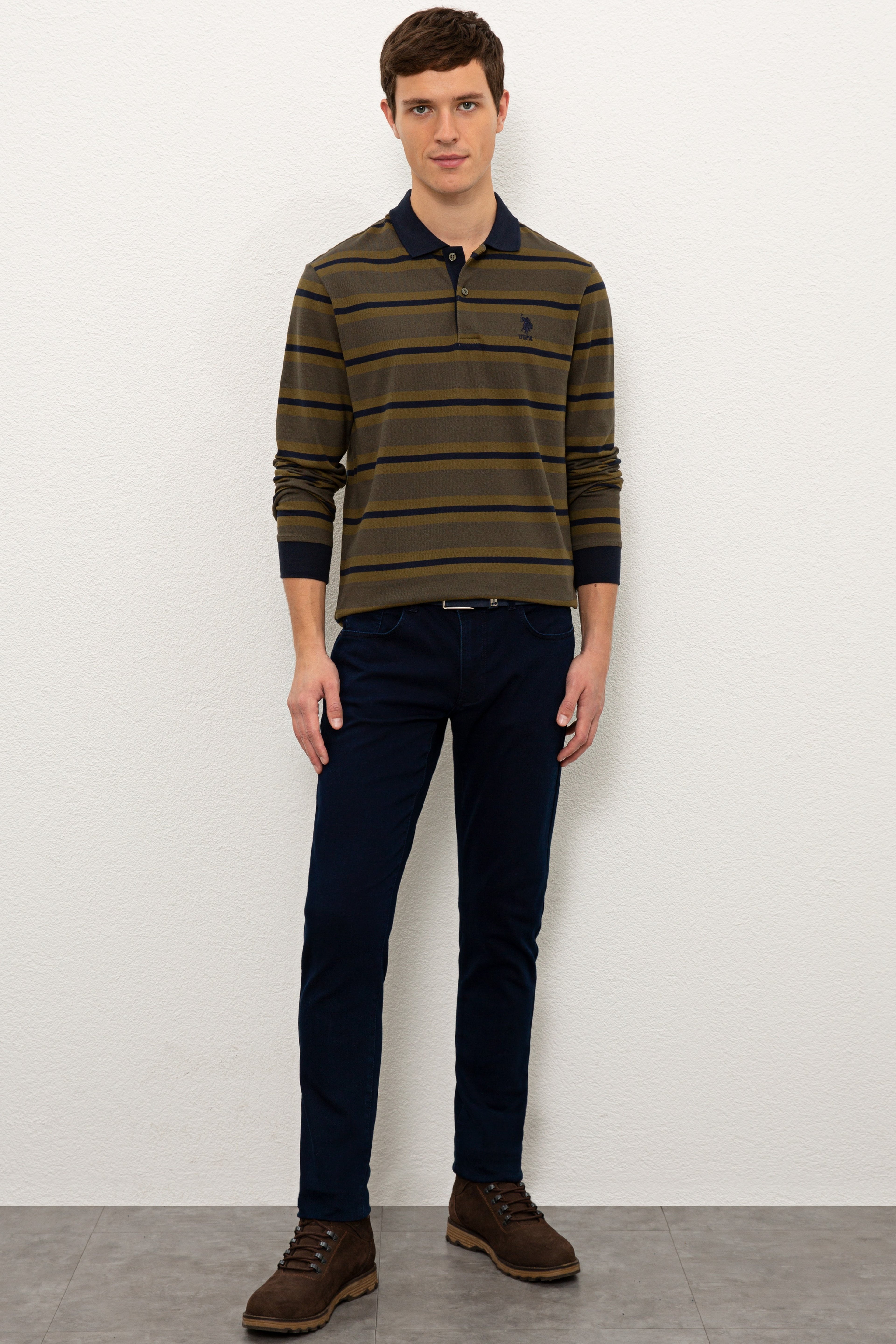 Erkek Koyu Haki Polo Yaka Sweatshirt - Image 4