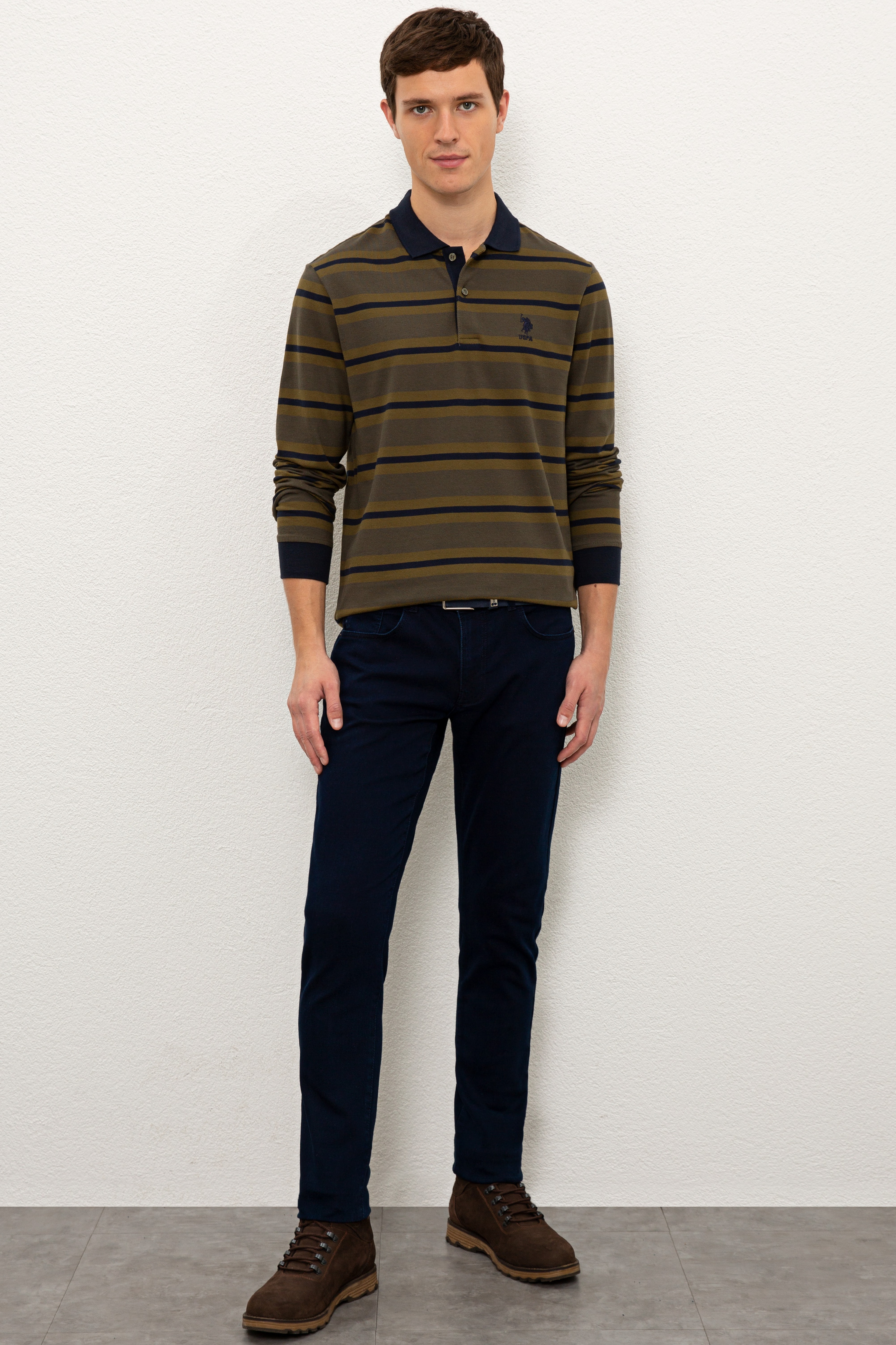 Erkek Koyu Haki Polo Yaka Sweatshirt