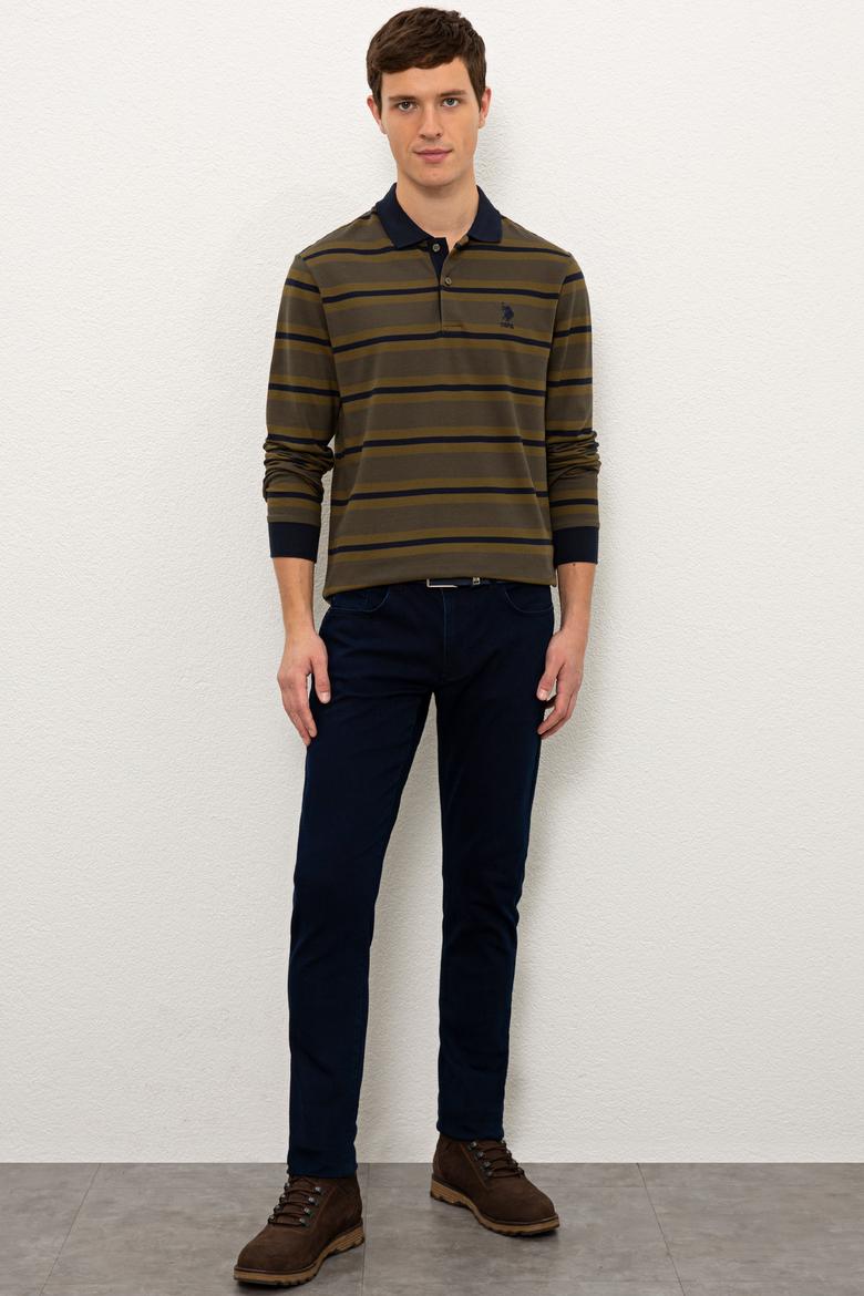 Erkek Koyu Haki Polo Yaka Sweatshirt - 50225480016