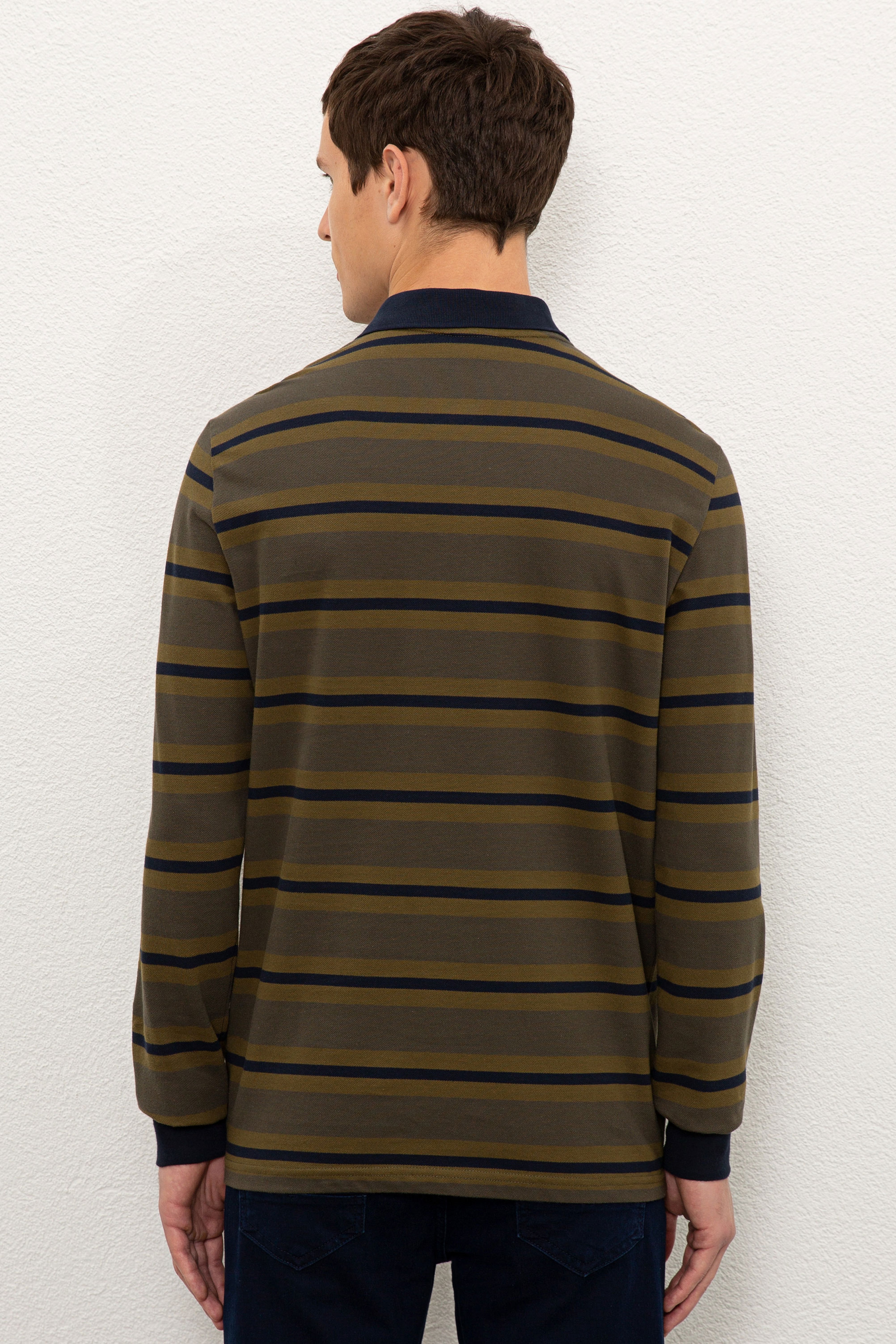 Erkek Koyu Haki Polo Yaka Sweatshirt - Image 3