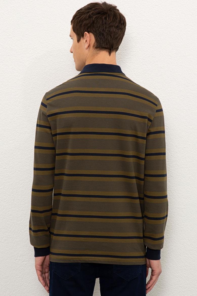 Erkek Koyu Haki Polo Yaka Sweatshirt - 50225480016