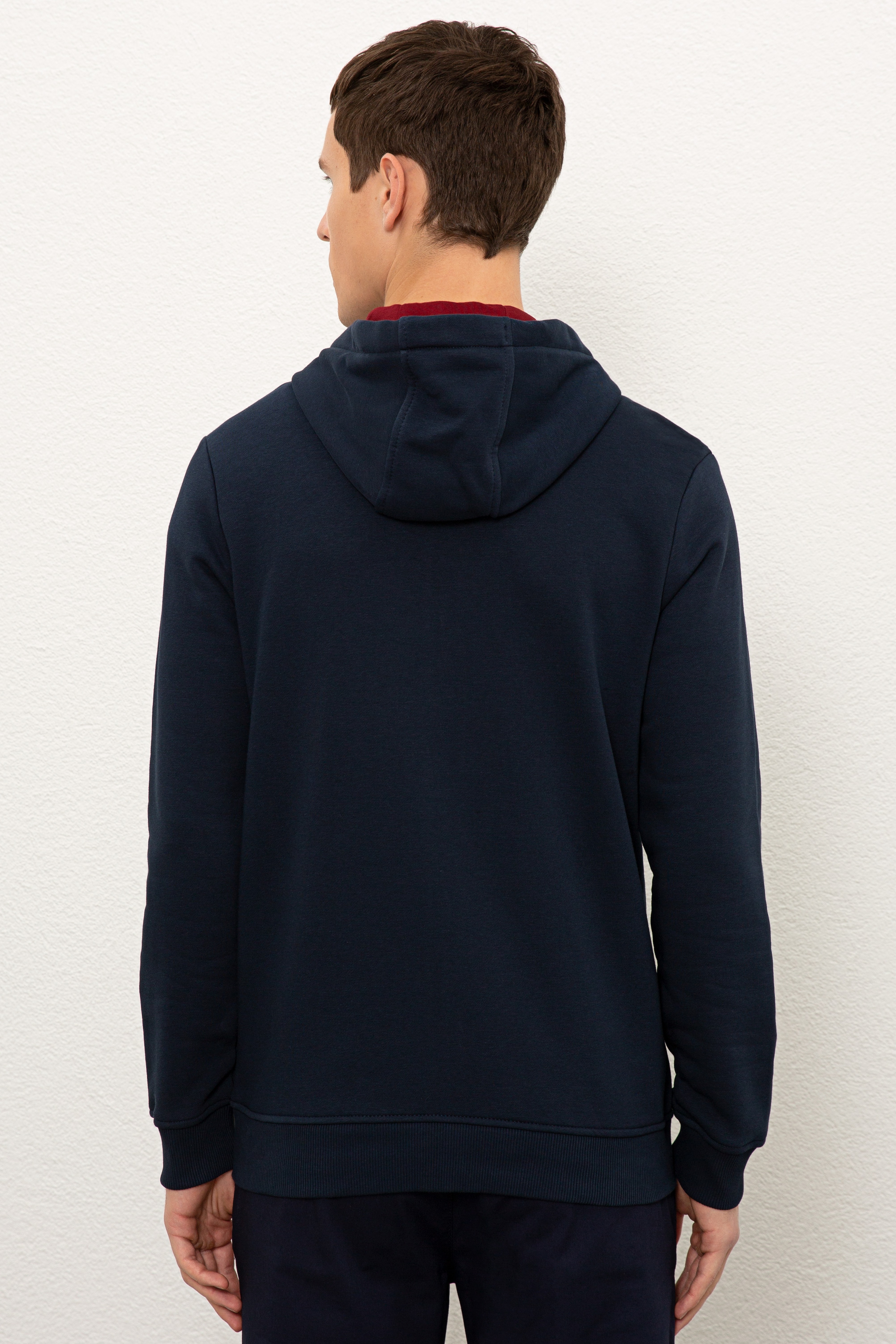 Erkek Lacivert Kapüşonlu Fermuarlı Sweatshirt
