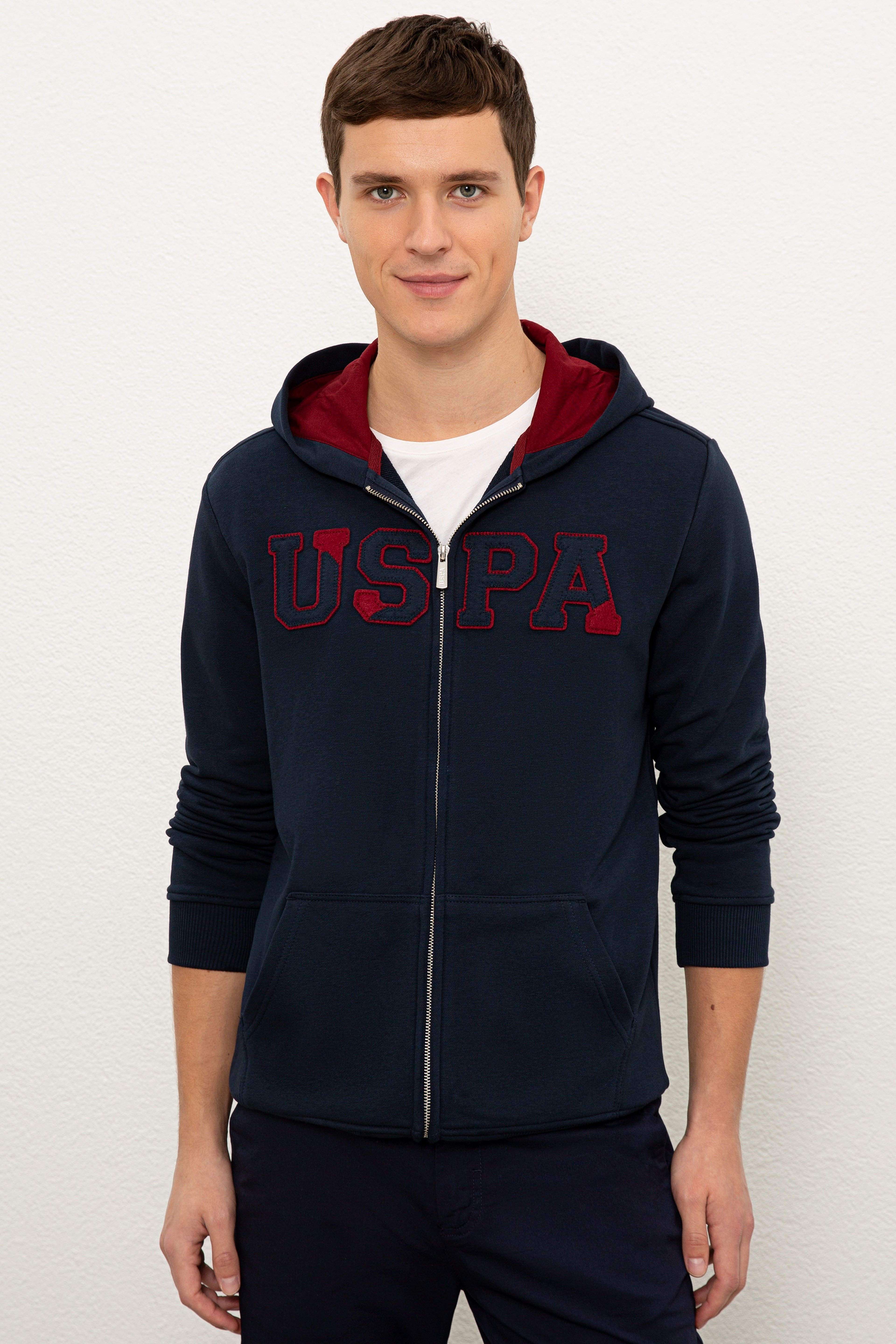 Erkek Lacivert Kapüşonlu Fermuarlı Sweatshirt - Image 1