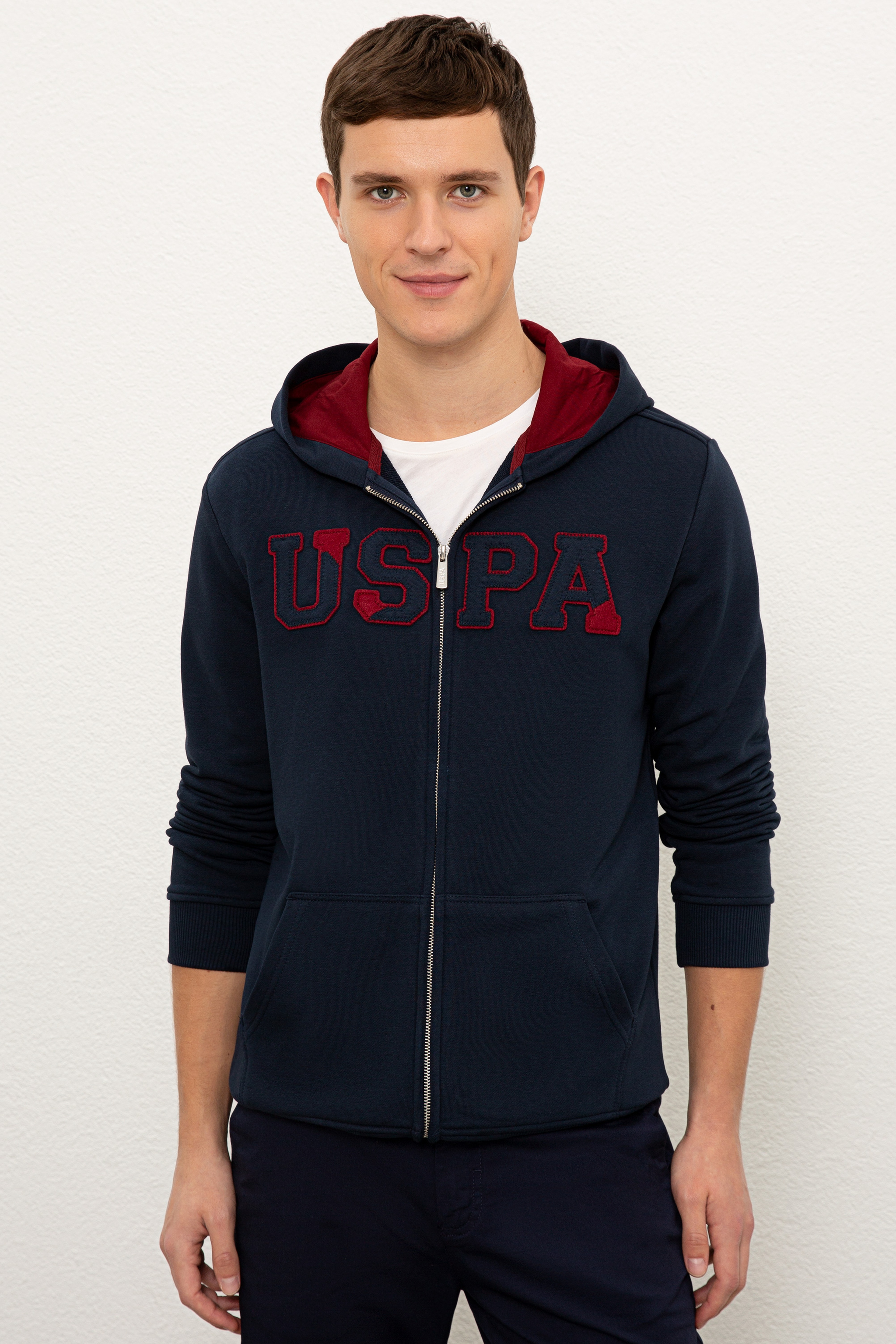 Erkek Lacivert Kapüşonlu Fermuarlı Sweatshirt