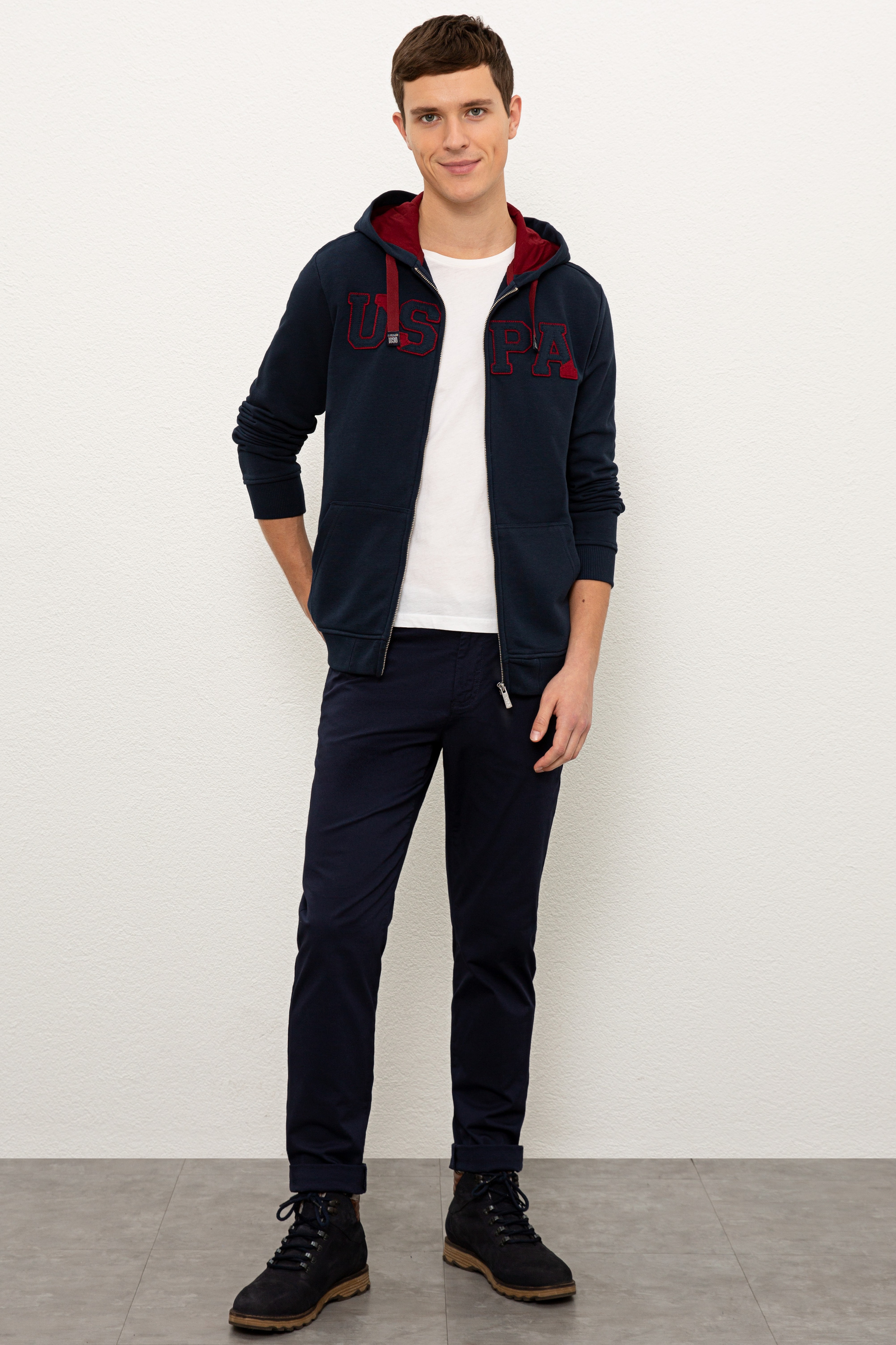 Erkek Lacivert Kapüşonlu Fermuarlı Sweatshirt - Image 3