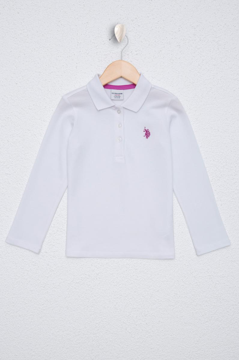 Çocuk Polo Yaka Beyaz Basic Sweatshirt