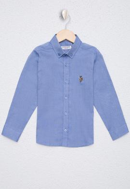 Erkek Çocuk Koyu Mavi Uzun Kollu Basic Gömlek - 50226523038