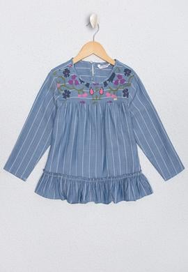 Kız Çocuk Mavi Uzun Kollu Gömlek - 50229744004