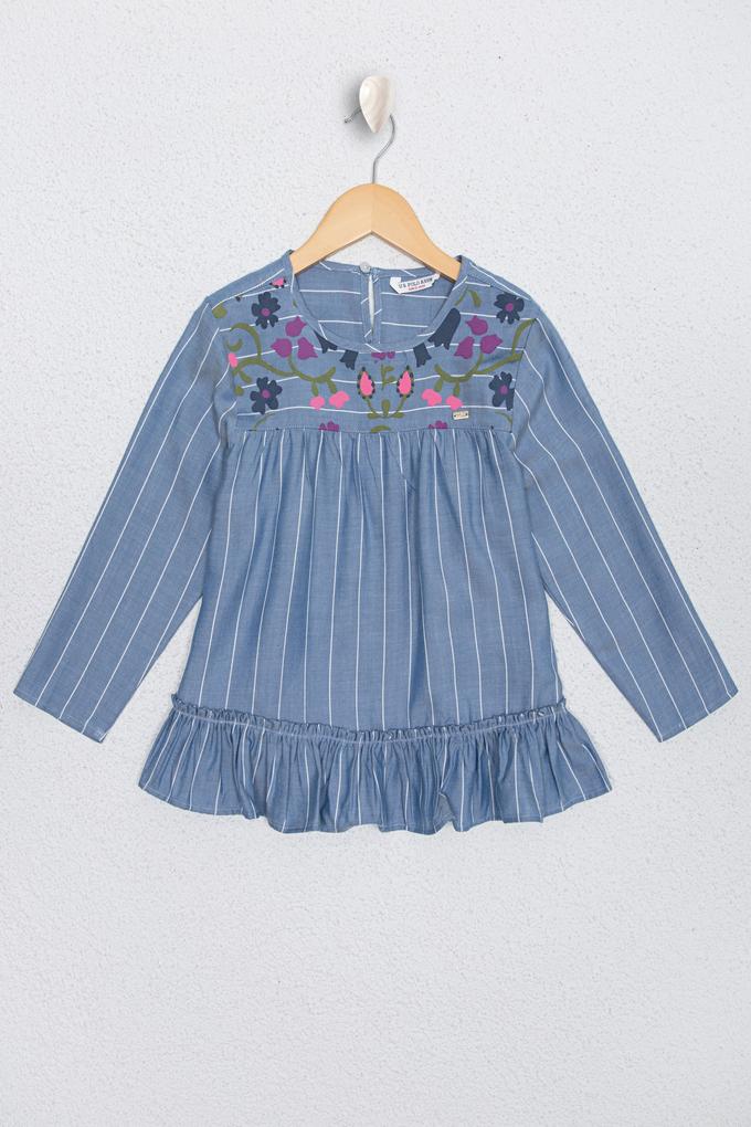 Kız Çocuk Mavi Uzun Kollu Gömlek