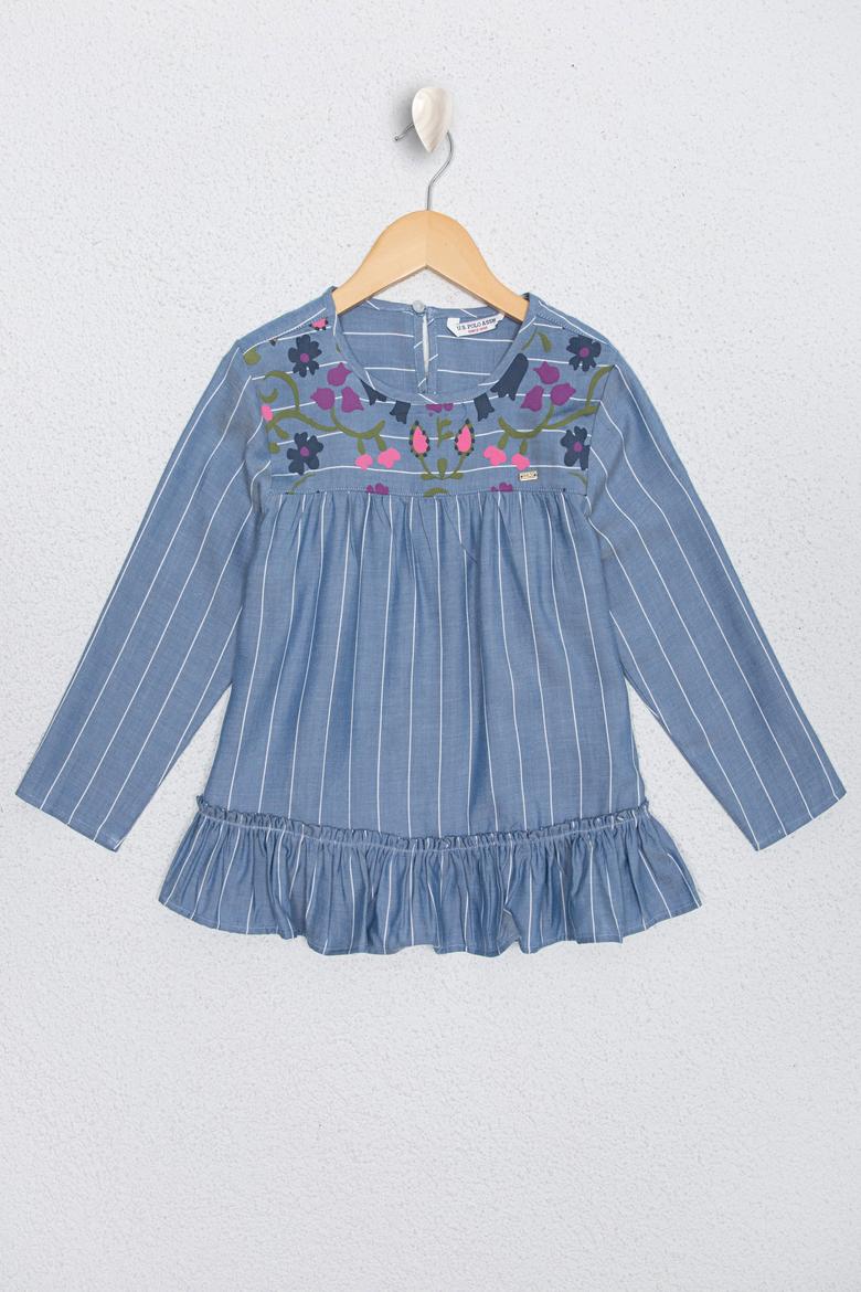 Kız Çocuk Mavi Uzun Kollu Gömlek