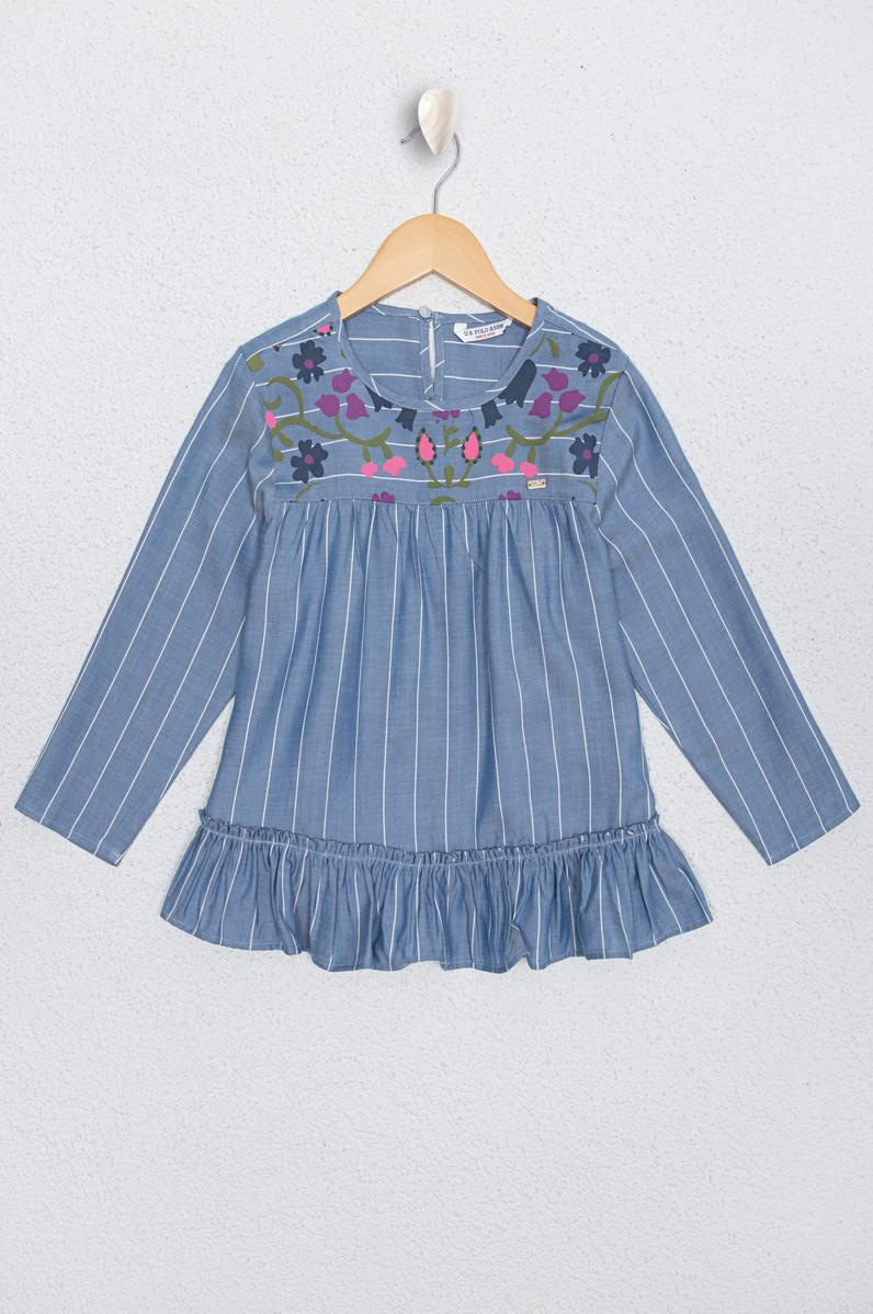 Kız Çocuk Mavi Uzun Kollu Gömlek