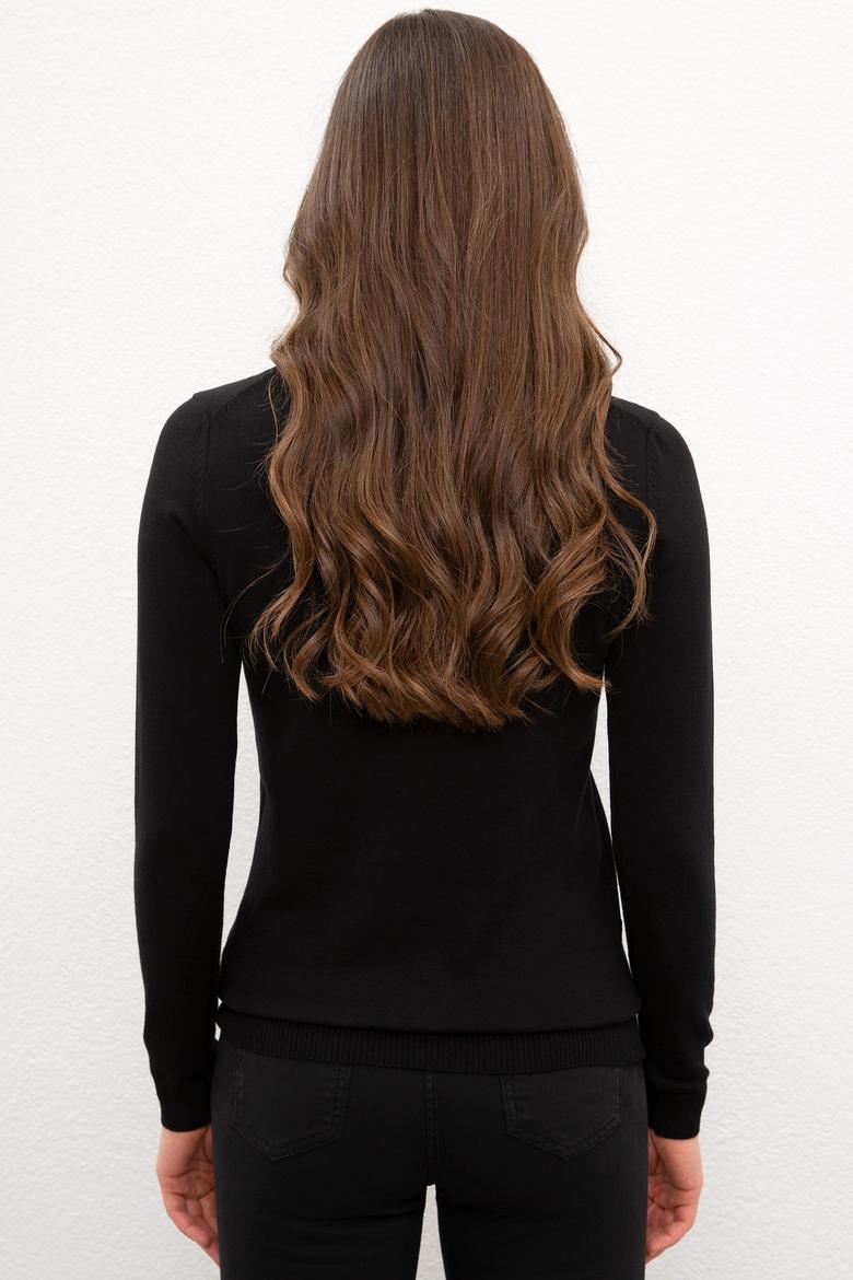 Kadın Siyah Basic Kazak - 50224706019