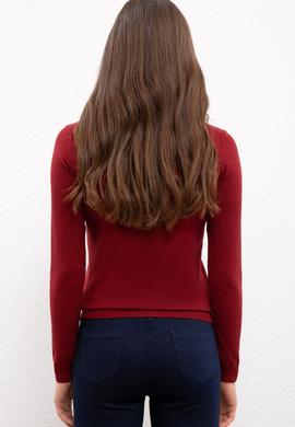 Kadın Bordo Basic V Yaka Kazak - 50224706026