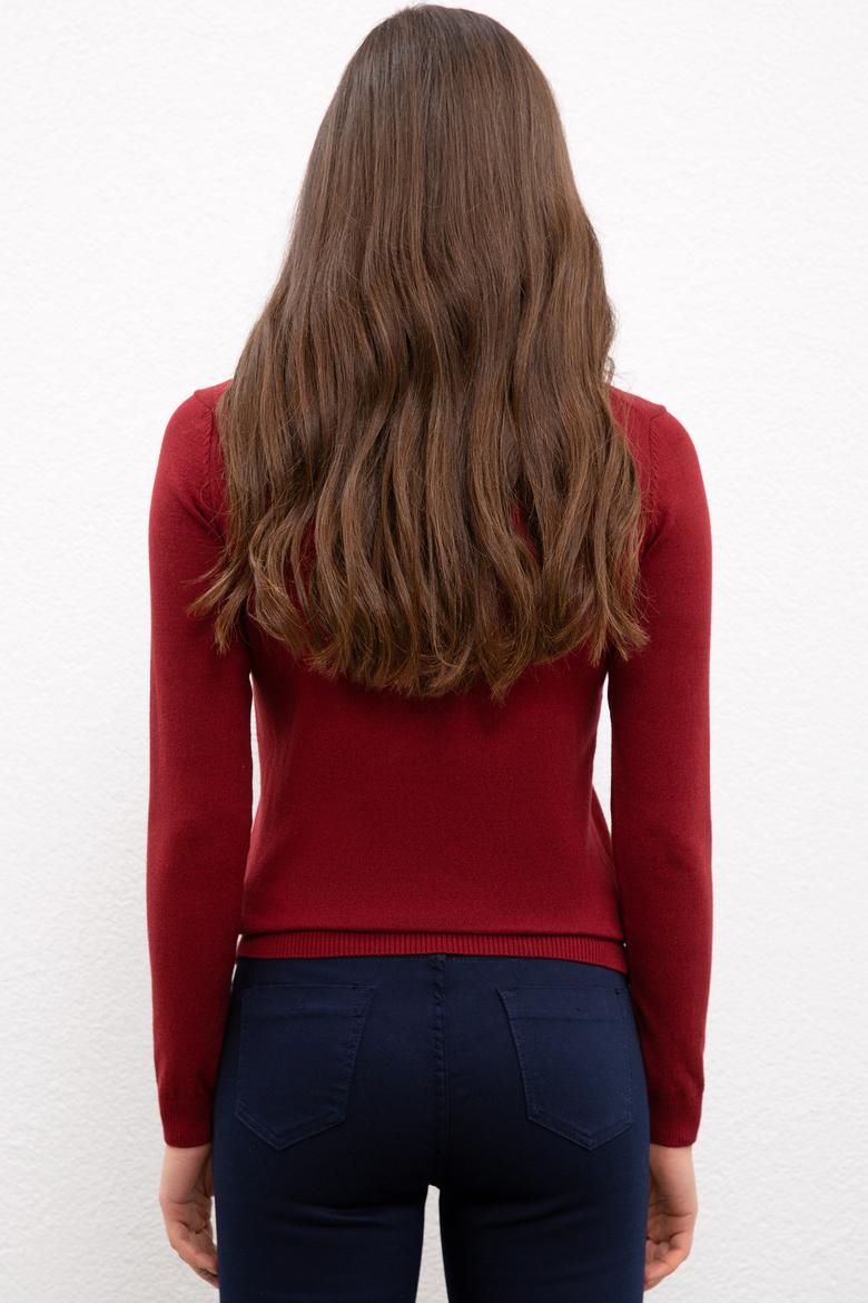 Kadın Bordo Basic V Yaka Kazak - 50224706026