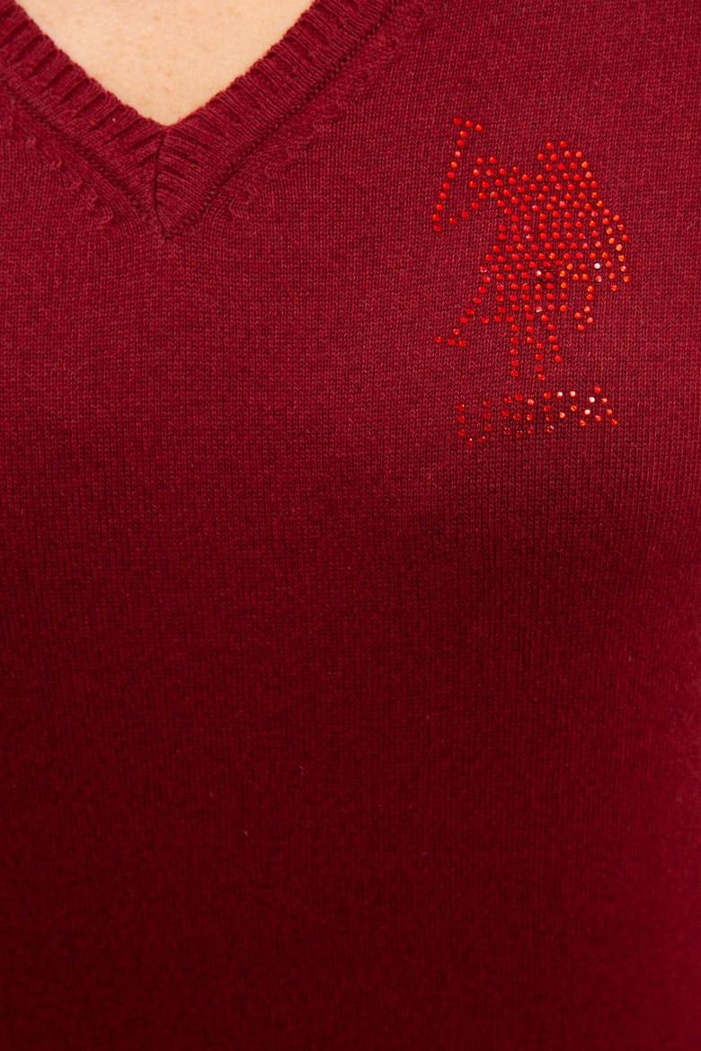 Kadın Bordo Basic V Yaka Kazak - 50224706026