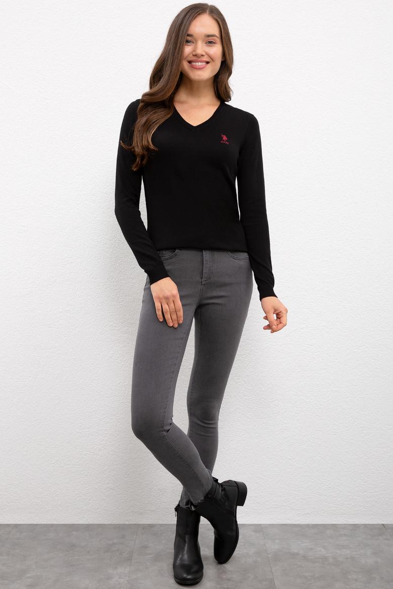 Kadın Siyah Basic Bisiklet Yaka Kazak - 50224709011