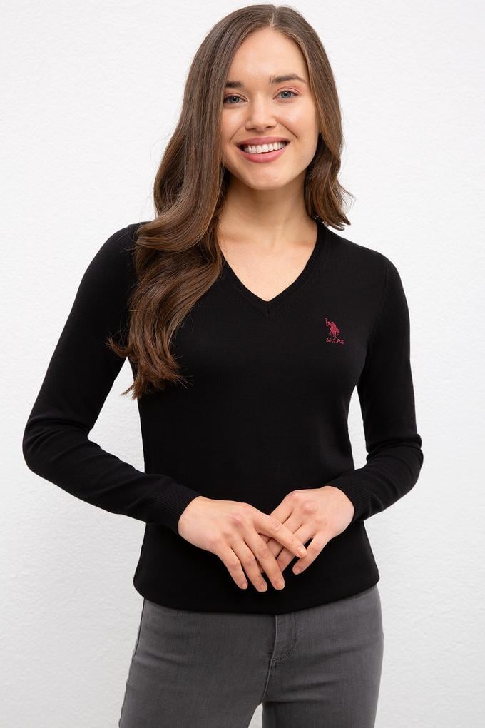 Kadın Siyah Basic Bisiklet Yaka Kazak