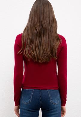 Kadın Bordo Basic Kazak - 50224709035