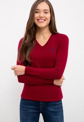 Kadın Bordo Basic Kazak - 50224709035