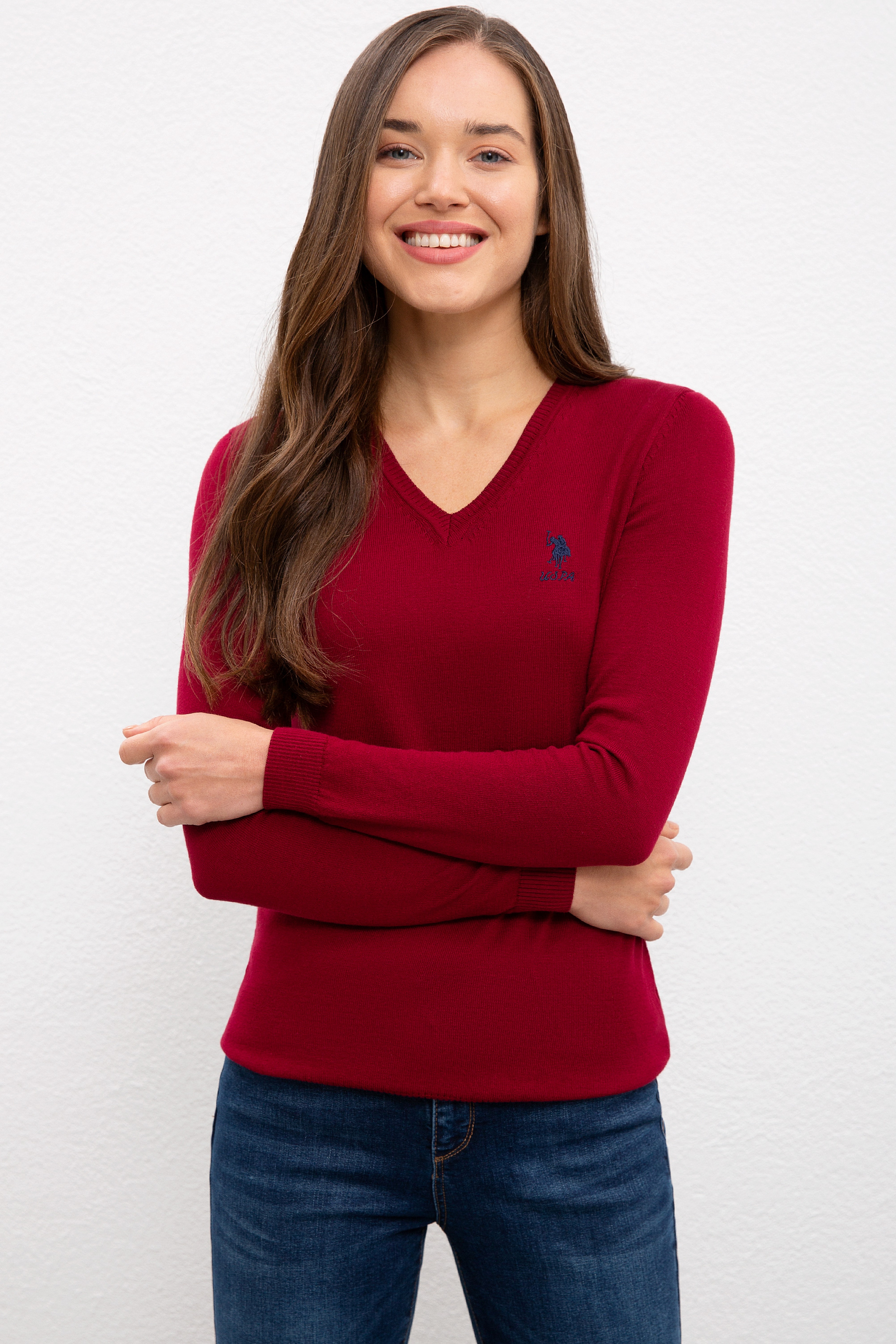Kadın Bordo Basic Kazak - Image 1