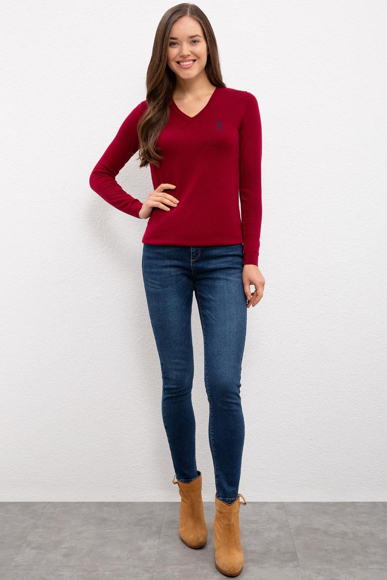 Kadın Bordo Basic Kazak - 50224709035