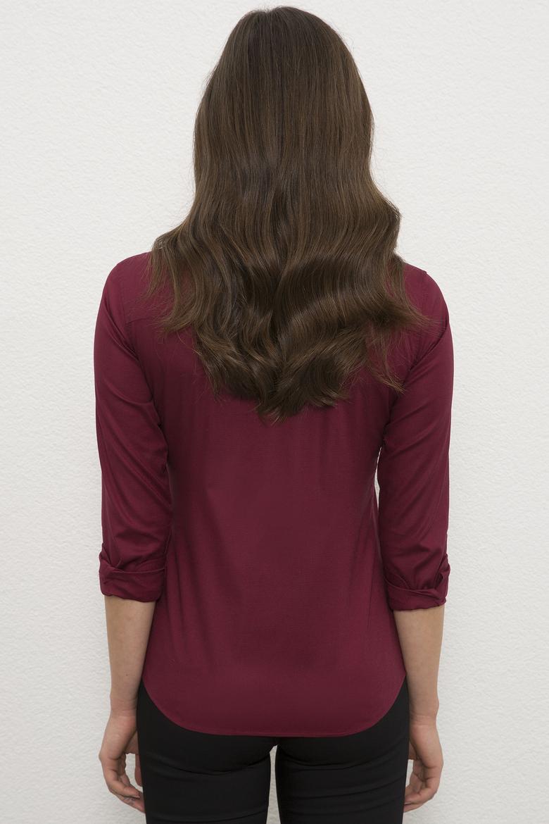 Kadın Bordo Uzun Kollu Basic Gömlek - 50225879004