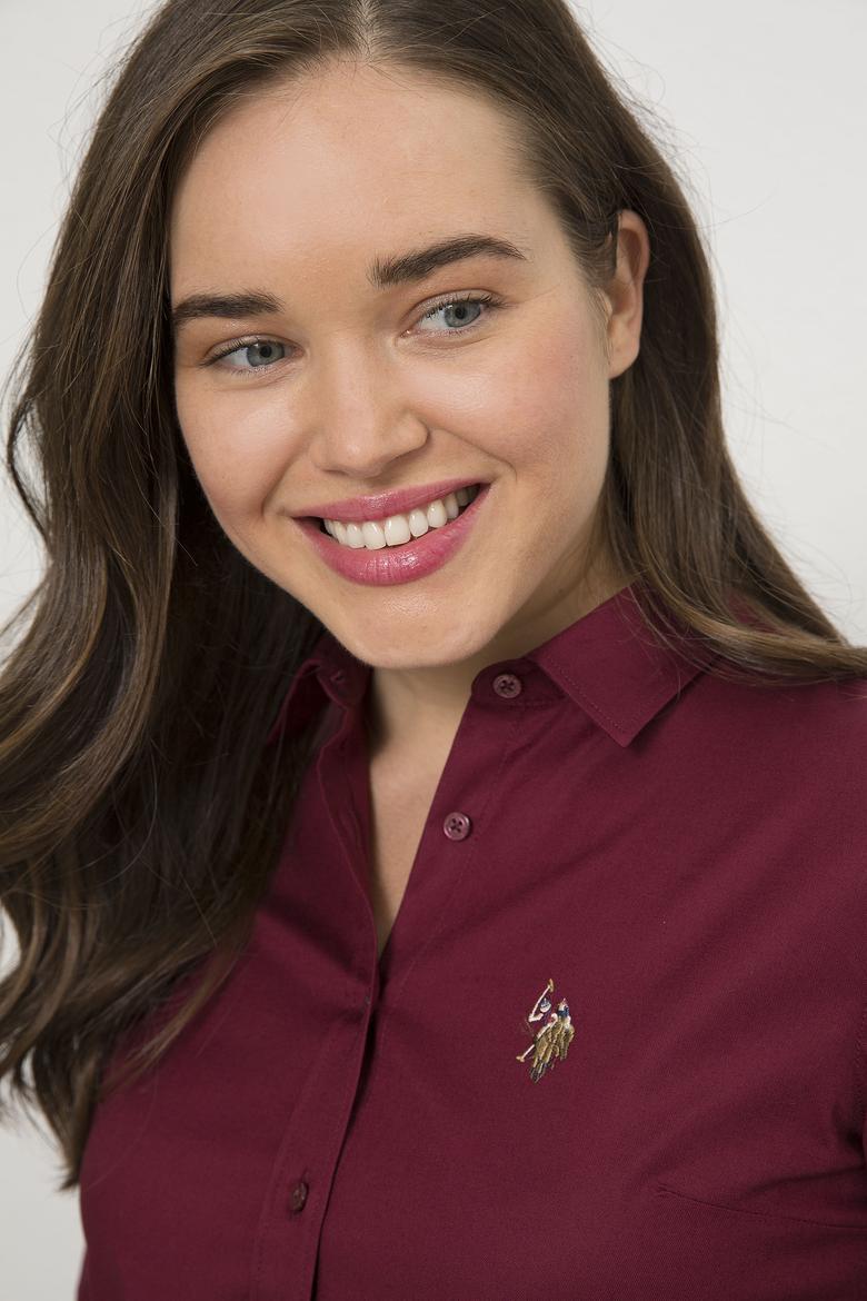 Kadın Bordo Uzun Kollu Basic Gömlek - 50225879004