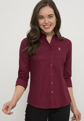 Kadın Bordo Uzun Kollu Basic Gömlek - 50225879004