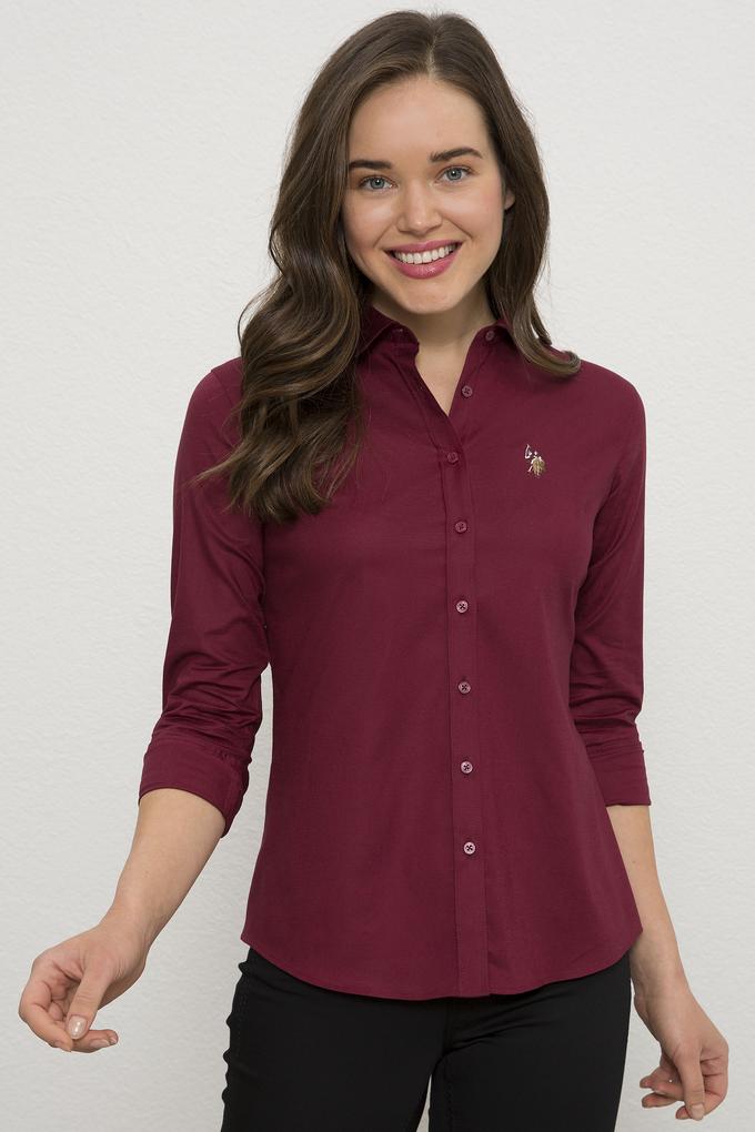 Kadın Bordo Uzun Kollu Basic Gömlek
