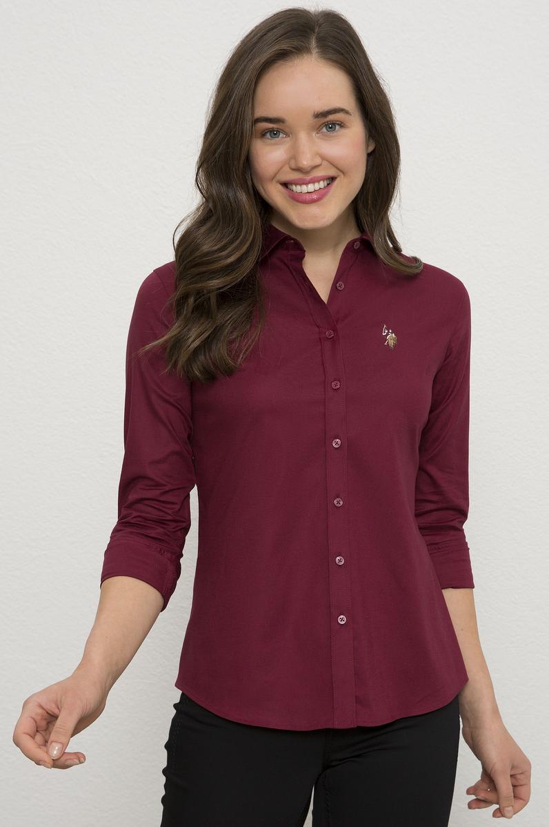 Kadın Bordo Uzun Kollu Basic Gömlek