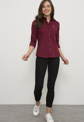 Kadın Bordo Uzun Kollu Basic Gömlek - 50225879004