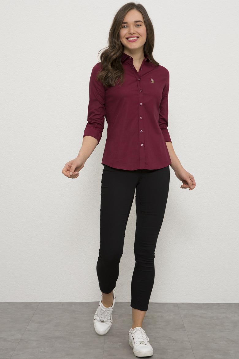 Kadın Bordo Uzun Kollu Basic Gömlek - 50225879004