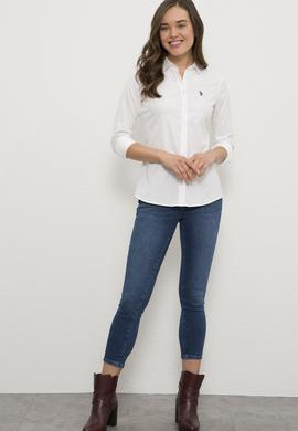 Kadın Beyaz Uzun Kollu Basic Gömlek - 50225953003