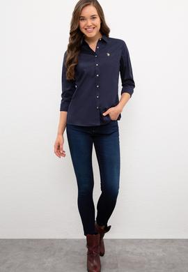 Kadın Lacivert Uzun Kollu Basic Gömlek - 50227226027