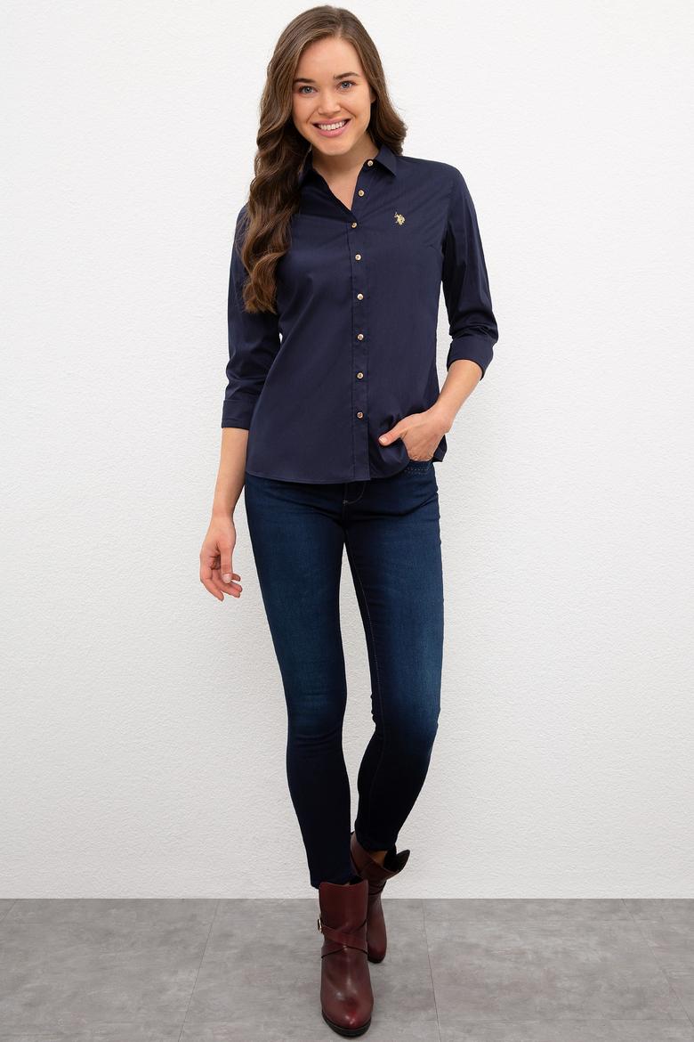 Kadın Lacivert Uzun Kollu Basic Gömlek - 50227226027