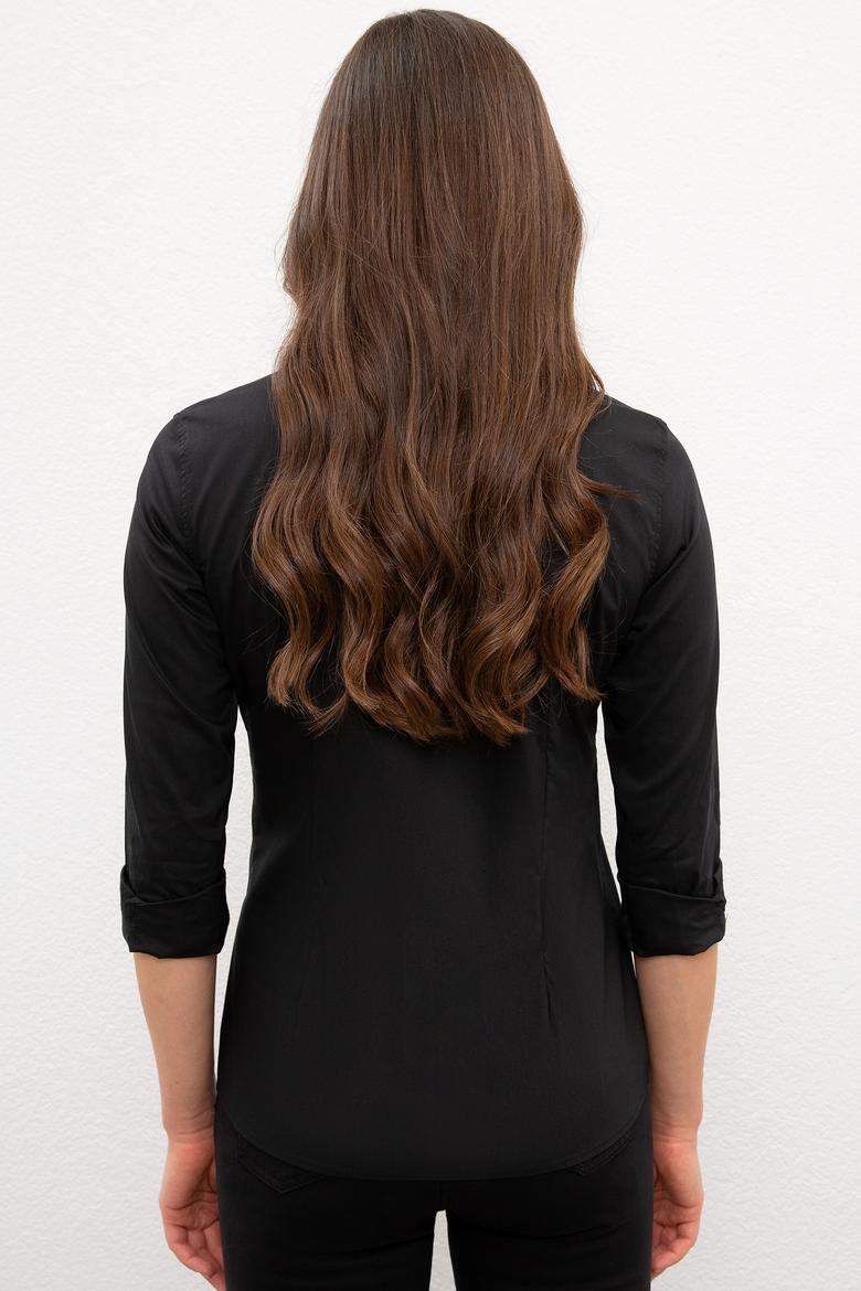 Kadın Siyah Uzun Kollu Basic Gömlek - 50227226034
