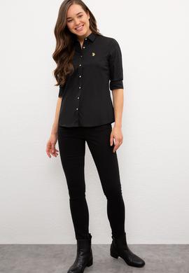 Kadın Siyah Uzun Kollu Basic Gömlek - 50227226034