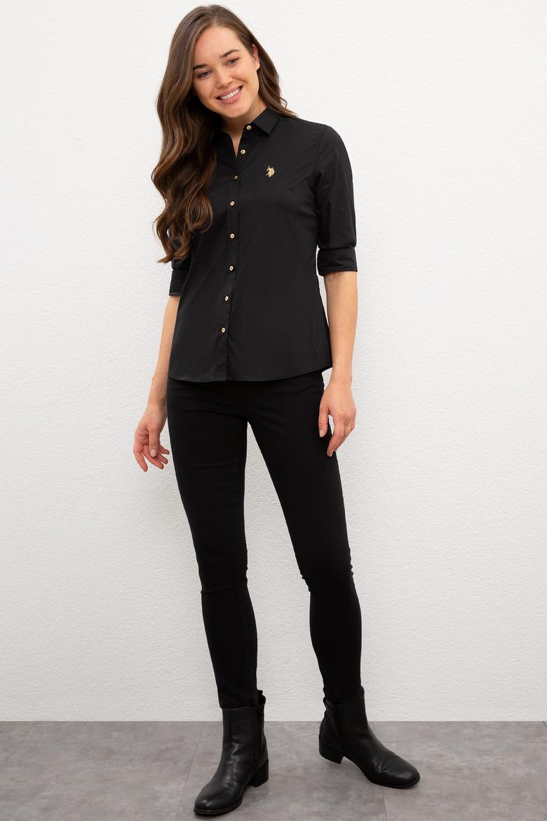 Kadın Siyah Uzun Kollu Basic Gömlek - 50227226034