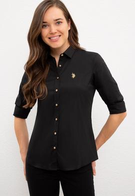 Kadın Siyah Uzun Kollu Basic Gömlek - 50227226034