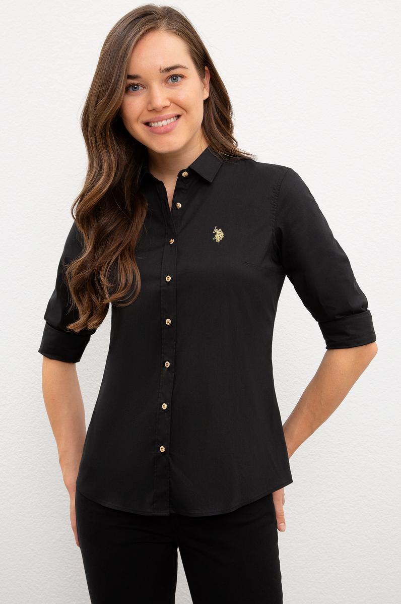 Kadın Siyah Uzun Kollu Basic Gömlek