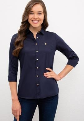 Kadın Lacivert Uzun Kollu Basic Gömlek - 50227226027