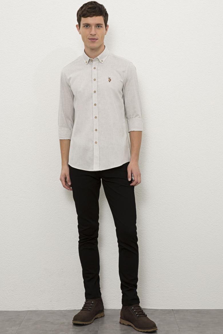 Erkek Ekru Uzun Kollu Basic Gömlek - 50225355069